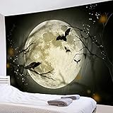 LB Halloween Full Moon Tapestry Wall Hanging Creepy Halloween Night Black Bat Crow Taspestry Wall Art Blanket for Bedroom Living Room Dorm Home Wall Decor, 60x40 Inches