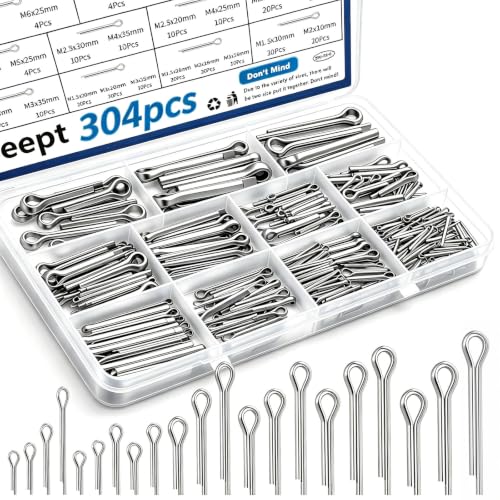 304Pcs Cotter Pins 24-Sizes 304 Stainless Steel Cotter Pins Assortment Kit Used for Hitch Lock System, Trucks, Engine Repair