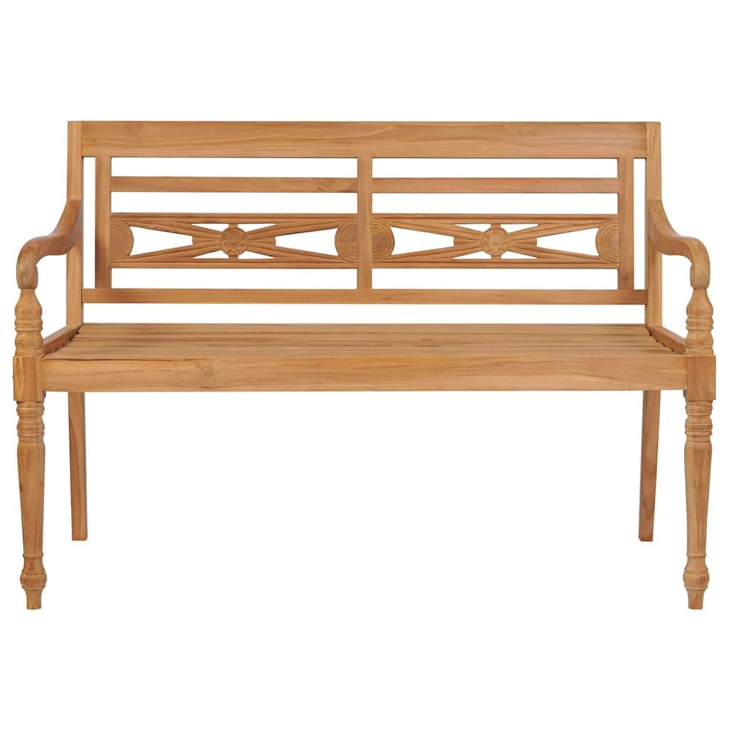 Batavia Banco de jardín de 120 cm, banco de madera maciza de teca con cojín de cuadros grises, resistente a la intemperie y duradero