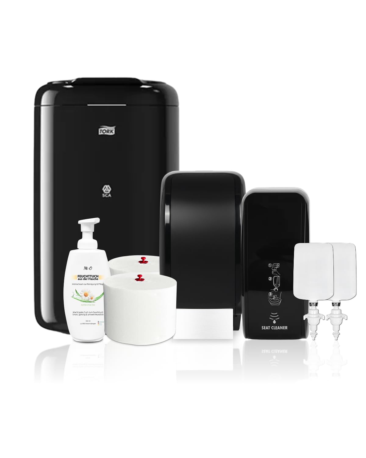 Set completo di toilette da donna: dispenser di carta igienica + pulizia seduta + schiuma intima + accessori igienici e riempitivo colore nero