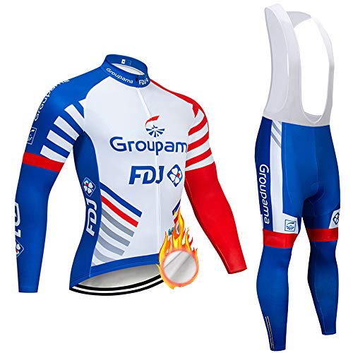 ZDFLC Hiver Homme Tenue Vêtements Cyclisme, Maillot de Cycliste de Manches Longues + Pantalons Vélo avec Gel 3D Rembourré per VTT Sports Cover