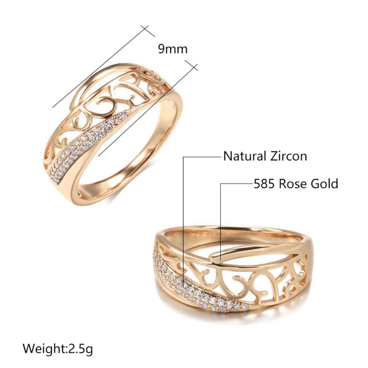 Hot 585 Anello in oro rosa con zircone naturale per le donne Nuova moda