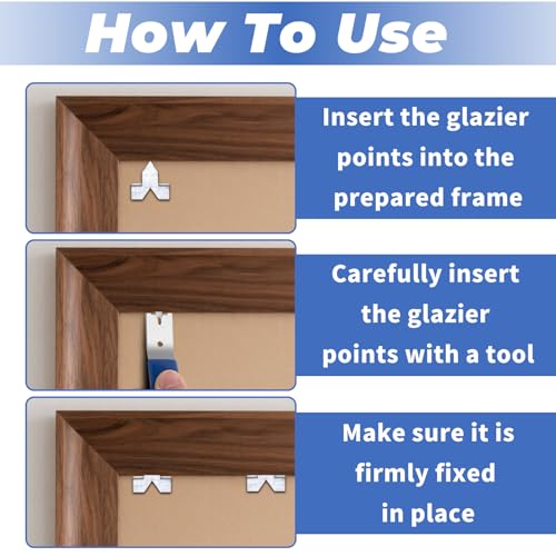 Image of Glazier Point Driver, Glazing Push Point Driver Tool with 120 Push Points, Easy-Grip Handle, Glazing Push Point Driver Tool for Framing Glass, Picture, Cross Stitch (Blue)