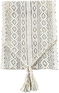 Cotton Macrame Table Runner,Hollow Mesh Table Cloth,Crochet Lace Elegant Table Cloth,Beige Macrame Table Runner,Suitable For Country Bohemian Wedding Valentine's Day Baby Shower Decoration,26*175 cm