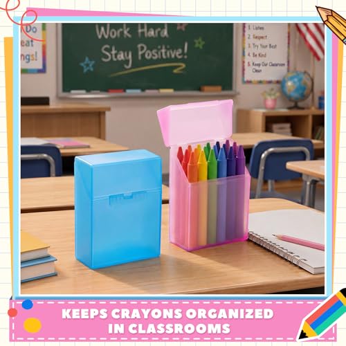 Image of Clabby 4 Pcs Clear Plastic Crayon Boxes Hold 24 Count, Blue,Pink