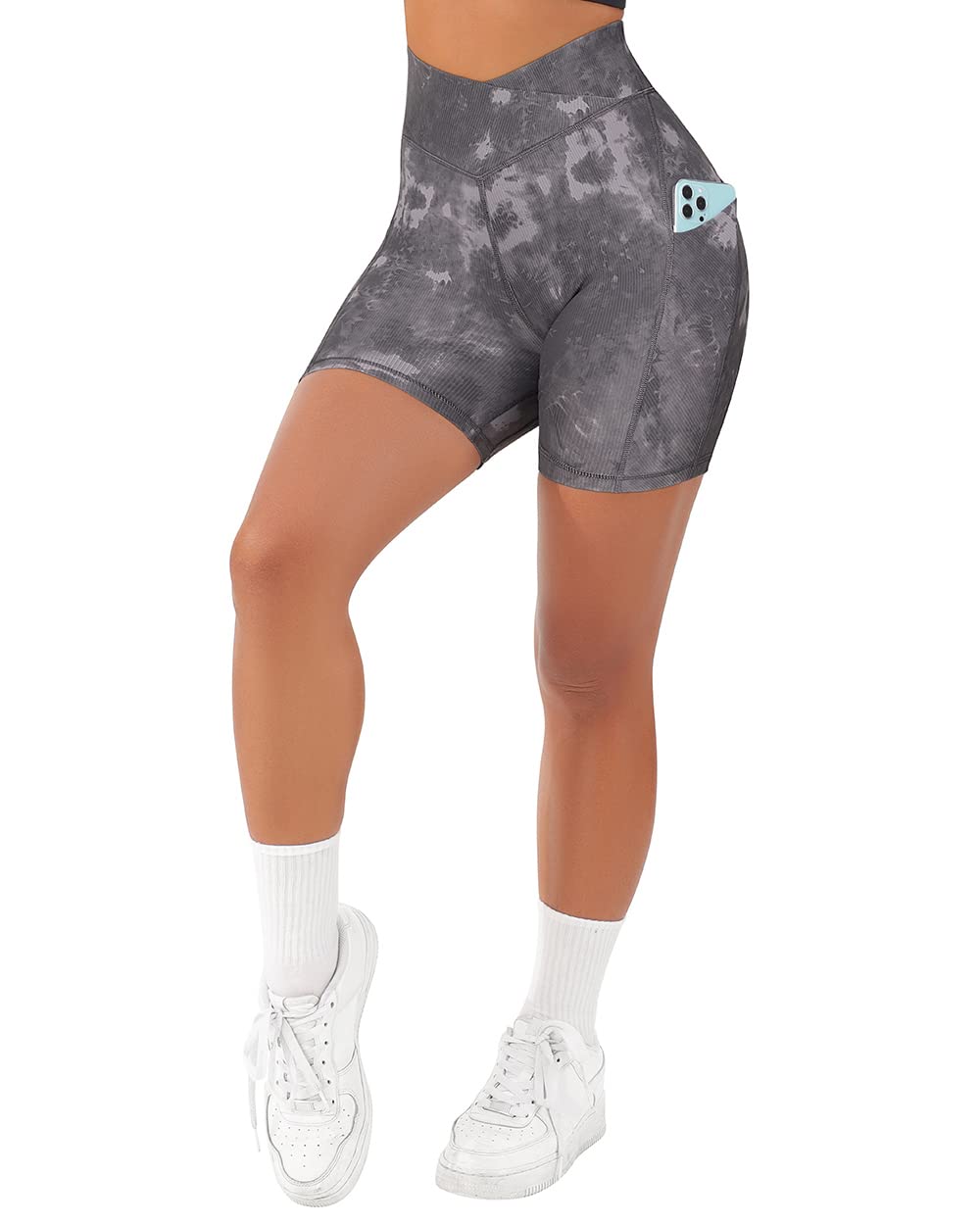 SUUKSESS Women Cross Workout Shorts with Pockets 5" High Waist Booty Biker Short