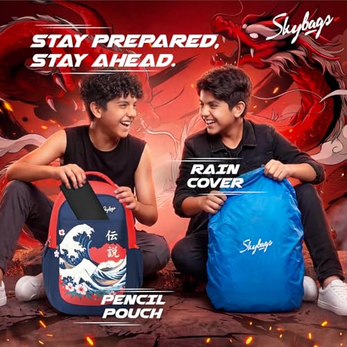 Image of Skybags Kenshi 34L Casual Backpack for Boys & Girls with 3 Compartments & Adjustable Shoulder Strap | Quick Access Front Pocket | Rain Cover | Perfect for School & Travel - Unisex