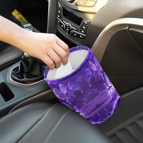 Image of Dolphin Moon Car Trash Can Reusable Foldable Cute Hanging Portable Dustbin Bin Waste Basket Car Accessories Interior for Car SUV Trucks Universal