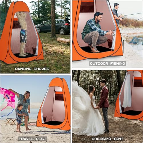 Image of BRIAN & DANY Pop Up Shower Tent, Portable Changing Tent with Rain Shelter & Windows, Privacy Tent for Camping, Toilet or Bathroom, UPF 50+ & Waterproof, 47.2 inch x 47.2 inch x 74.8 inch, Orange