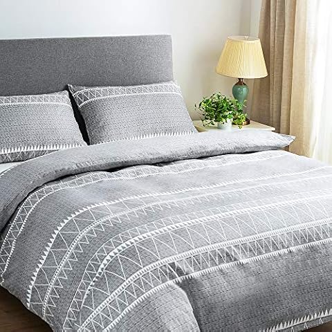 Lekesky Duvet Cover King Size,Comforter Covers with Chic Triangle Pattern,3pc Ultra Soft 100% Washed Microfiber Breathable Bedding Set with Zipper Ties (1 Comforter Cover 230x220+2 Pillow Cases),Grey Cover