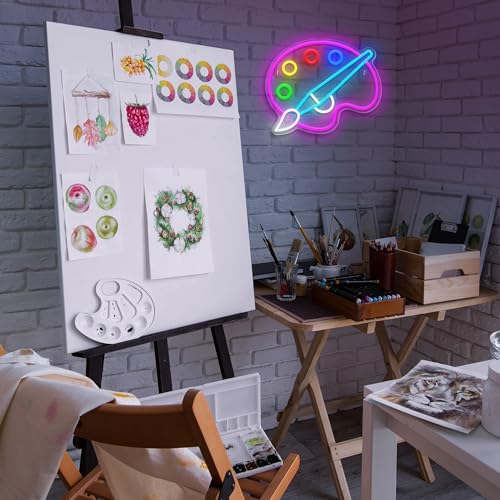 Image of Paint Palette Neon Sign Dimmable Paint Pallet Neon Signs for Wall Decor Led Sign for Art Classroom Decor USB Powered Art Painting Light Up Sign
