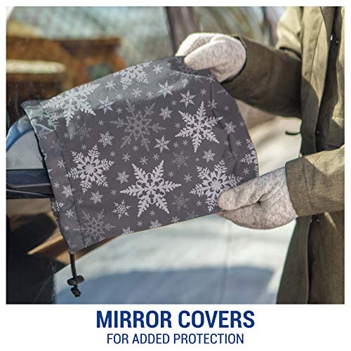 FrostGuard Plus Winter Windshield + Mirror Covers - Weather Resistant - Security Panels and Wiper Blade Cover - Protects from Snow, Ice and Frost (Standard, Snowflake)