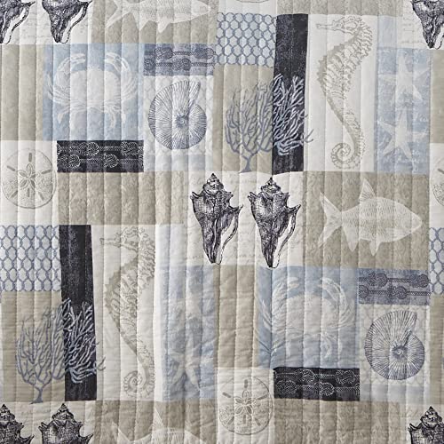 Levtex Home - Cerralvo Full/Queen Quilt Set - Coastal Patchwork - Taupe, Cream, Navy, and Blue - Quilt Set Size 88x92in. and Two Shams Size 20x26in. - Reversible - Cotton Fabric - Image 5
