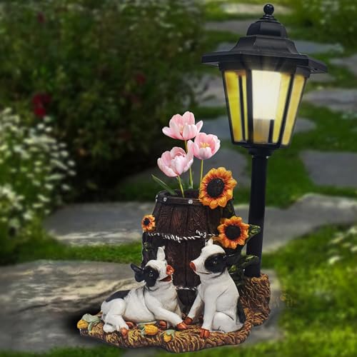 Pigs Statues Outdoor Solar Sculptures with Solar Lights and Flowerpot Funny Garden Decor Animal Figurines Resin Outdoor Statues for Patio Yard Lawn Balcony Grandma Mom Gifts