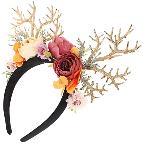 MAGICLULU Xmas Reindeer Antlers Hair Hoops 1Pcs Deer Hair Bands Festival Head Hoop Reindeer headband with Flowers Xmas Hair Bands Headpiece for Holiday Hair Accessory for Women - Image 3