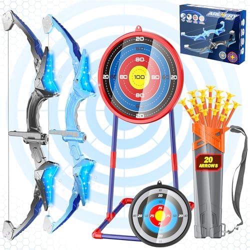 2 Pack Kids Bow and Arrow, 20 Suction Cup Arrows, 2 Archery Targets&Quiver, Light-up Set for Kids Ages 4-8 8-12, Indoor Outdoor Toys for Boys Girls, Ideal Christmas and Birthday Gift (Black & Blue) 2 Pack Kids Bow and Arrow, 20 Suction Cup Arrows, 2 Archery Targets&Quiver, Light-up Set for Kids Ages 4-8 8-12, Indoor Outdoor Toys for Boys Girls, Ideal Christmas and Birthday Gift (Black & Blue)