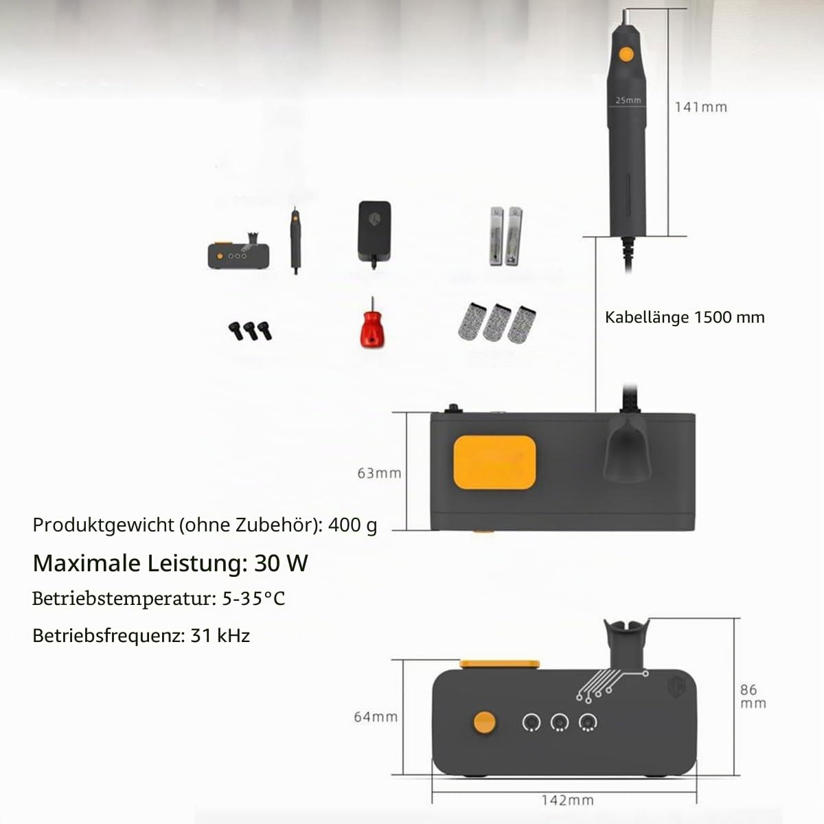 Elektrischer Ultraschallschneider, 30 W, tragbares Ultraschall-Schneidmesser mit 25 Ersatzklingen, 31 kHz Vibration, 3 einstellbare Modi, 5–35 °C, for Schneiden von Acryl, PVC, Kunststoff und Leder