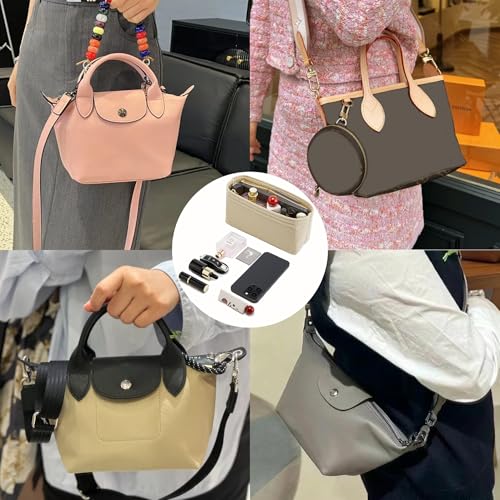 Image of Doxo Small Purse Organizer Insert for Handbags, Felt Neverfull BB Organizer Insert,Mini Tote Bag Organizer with Zipper Pocket, Fit Neverfull BB Longchamp Xtra Energy S and More, Brown-XS