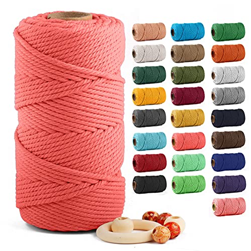 Image of ZUEXT Macrame Cord, Passion Pink, 5mm x 109yds Cotton String Macrame Yarn | 100% Natural Handmade, 4 Strands Twisted Cotton Rope, For Wall Hanging Plant Hangers Gift Wrapping Tapestry DIY Crafts, 100m