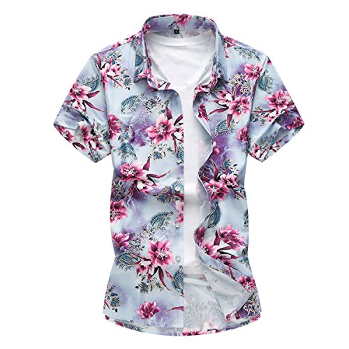YOUTHUP Chemise Hommes Casual Hawaienne à Manches Courtes Florale Ajustée Mode Imprimé Fleurs de Loisir,5819 Rouge,XL
