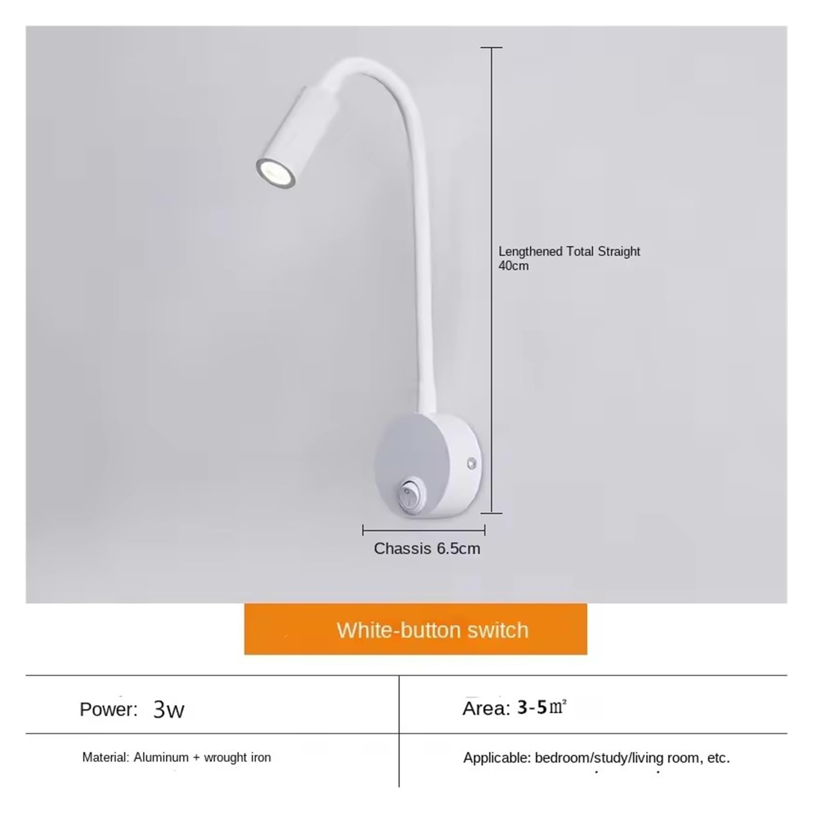 LED 3W Gooseneck Reading Wall Lamp Flexible Adjustable with Switch Work Study Wall Mounted 85-265V Bedroom Bedside Night Light ?