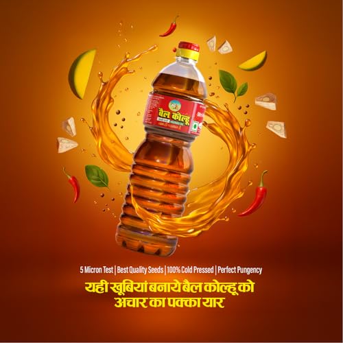 Image of Bail Kolhu Kachi Ghani Mustard Oil | Cold Pressed Sarso Tel (500ml, 1L, 2L, 5L) (500ml Bottle)
