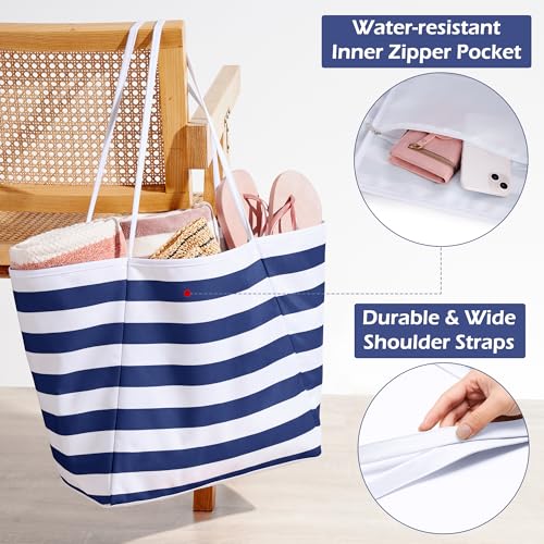 Image of KALIDI Beach Tote Bag Women Large Waterproof Sandproof Shoulder Handbag Packable Grocery Bag Hobo Purse for Picnic Vacation