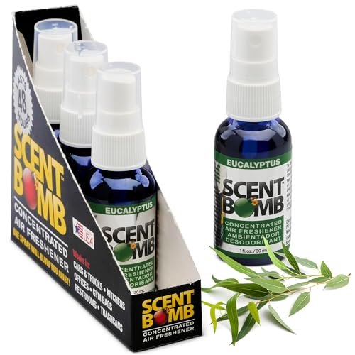 Image of Scent Bomb Air Freshener Spray, Long-Lasting Odor Eliminator - Effective Deodorizer for Home & Car, Fresh Room Spray for Kitchen, Bathroom & Smell Neutralizer - 1 oz Pack of 4, Eucalyptus Scent