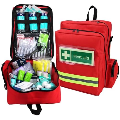 EVAQ8 First Response First Aid Kit in Red Rucksack British Standard Compliant UK Assembled