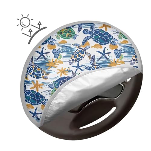 Image of Blue Turtle Steering Wheel Sun Shade Cover Easy Installation Steering Wheel Cover Car Interior Design Sun Shade for UV Protection Universal for Cars Truck SUV Van
