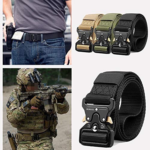 Bansga Taktischer Gürtel,Heavy Duty verstellbare Military Style Nylon Gürtel mit Zink Legierung Schnalle, militärischen Schnellverschluss Schnalle Taillenband(A-schwarz)