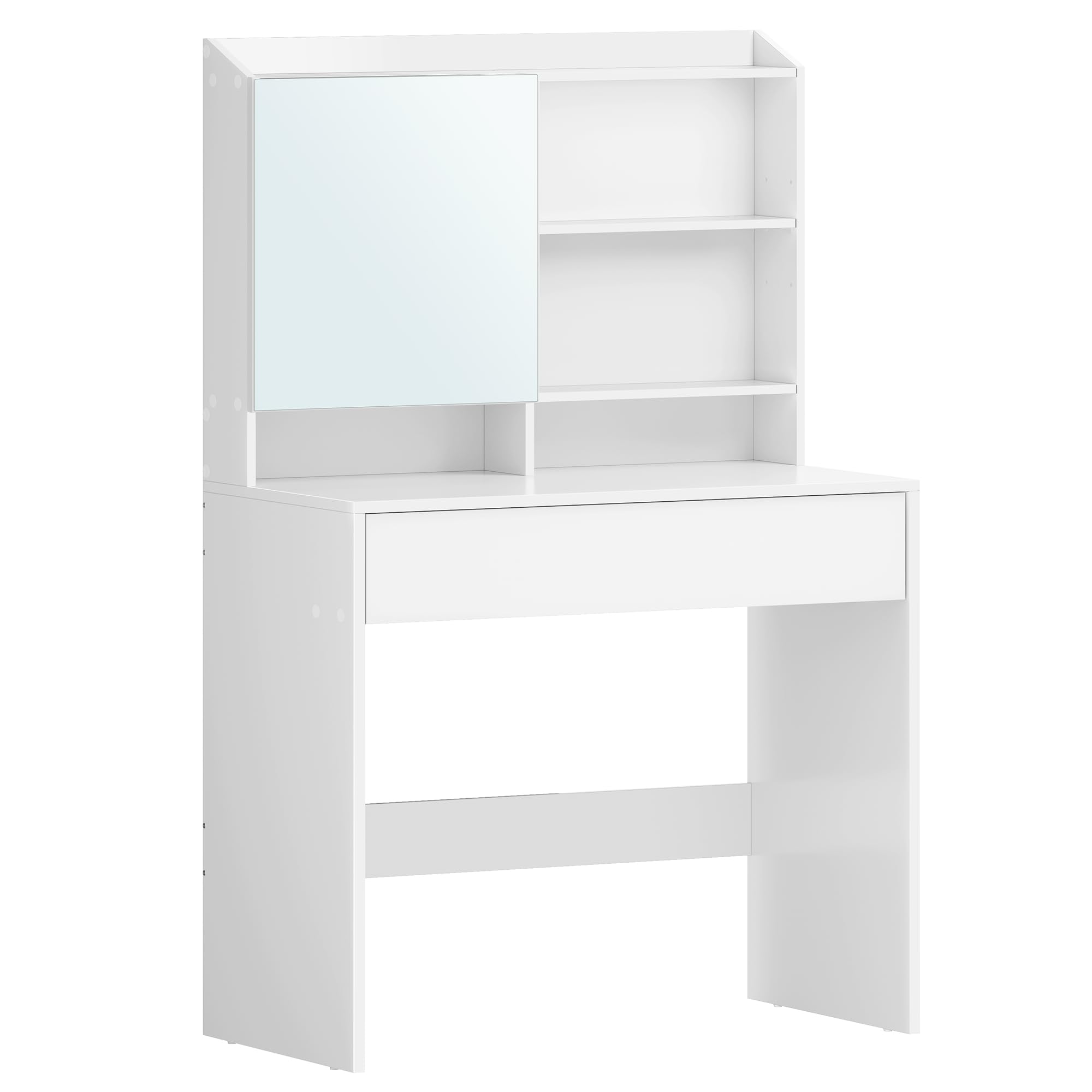 VASAGLE KAILYN Collection - Coiffeuse avec Grand Miroir, Table de Maquillage, avec Tiroir et Compartiments, Coin Beauté, Style Moderne, Blanc RDT118W01