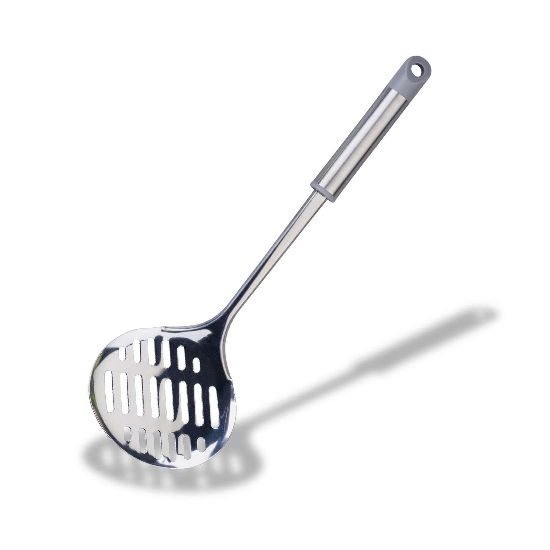 Fackelmann MODE Skimmer, Oil Skimmer & Strainer, Stainless Steel, Heat-Resistant Rounded Handle, Metal Colander Straining Spoon, Deep Fat Frying, Slotted Holes, 36.5cm