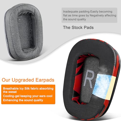 Image of SOULWIT Cooling-Gel Ear Pads Cushions Replacement for Logitech G35 G930 G933 G933S G935 G633 G633S G635 G533 G430 G431 G432 G433 Gaming Headset, Earpads for G332 G230 G231 G233 Headphones - Red Storm
