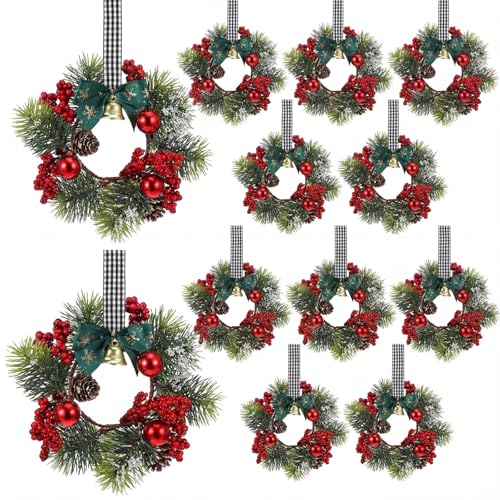 Zeyune 12 Pcs Artificial Christmas Wreath for Cabinet, Simple, Black White