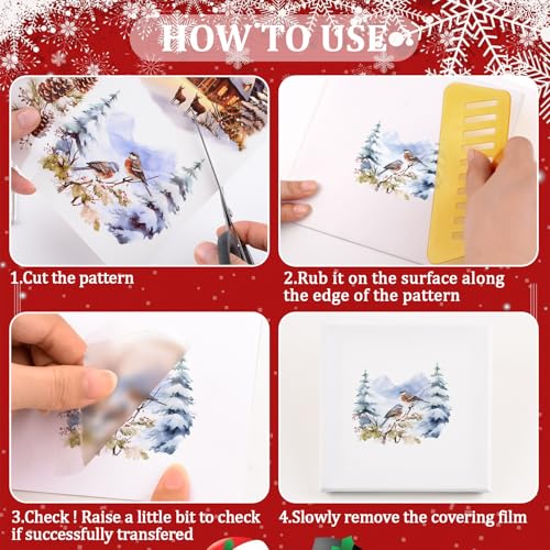 WANDIC 6PCS Winter Snow Scenery Rub On Transfer Stickers for DIY Scrapbooking Photo Furniture Windows, 15*30cm - Image 3