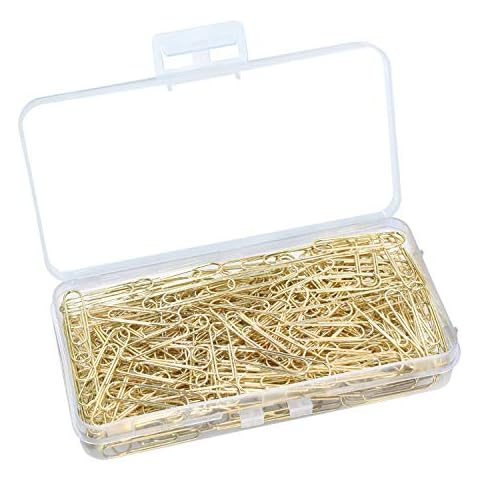 OKVGO 200pcs Paper Clips with Plastic Box of Paper Clamps for Office Stationery 33mm Gold Metal Cover