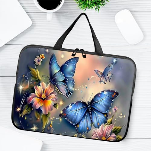 14" 15" Laptop Handle Bag Computer Bag,14.2" 15.4 inch Pouch Holder Notebook Sleeve Cover Compatible for Dell,Lenovo,Toshiba HP, Asus Notebook Messenger Briefcase-Blue butterfly3