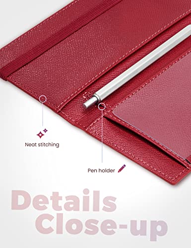 Image of Yarnic Checkbook Cover for Personal Checkbook, Checkbook Holder with Pen Holder & Built-in Clear Plastic Divider for Duplicate Checks (Dark Red)