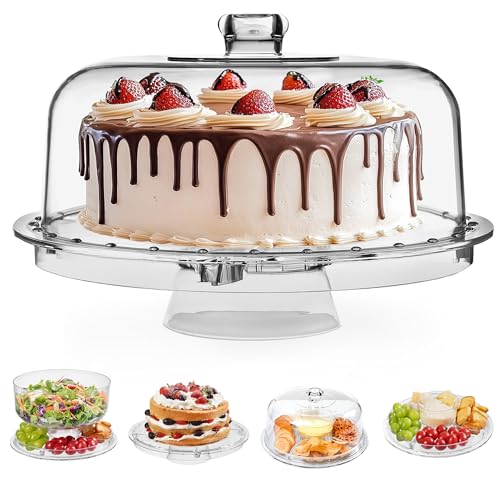 HBlife Cake Stand with Acrylic Dome Cover (12.2"), Multifunctiona...