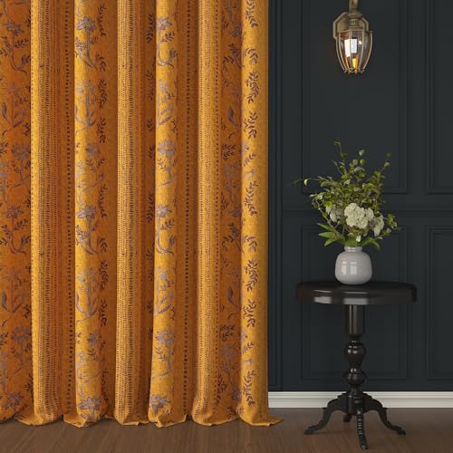 Story@Home Cotton Curtain | Door Curtains 7 Feet Long Set of 2 | Abstract Printed | Bohemian Curtain | Room Darkening Curtains for Living Room | (116 x 215 cm, Mustard Yellow & Brown)