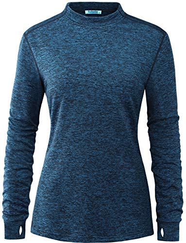 Fulbelle Cold Weather Warm Thermal Fleece Lined Running Tops, Long Sleeve Athletic Sports Workout Shirt Gym Exercise Tops French Terry Mock Neck Thumb Holes Fall Casual Outdoor Clothes Dark Blue Xxl #TOP6