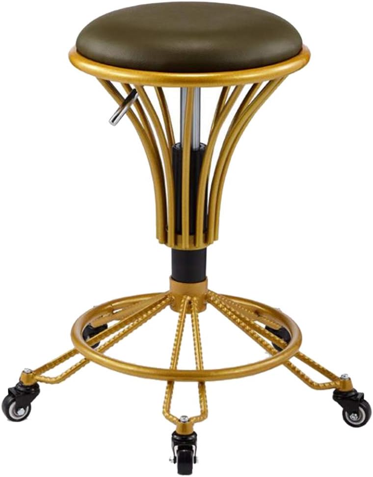 RXBFD Adjustable Height Swivel High Stool, with Wheels Medical Clinic Tattoo Spa Salon Rolling Chair, Ergonomic Design, for Restaurant/Office/Counter/Family (Gold)