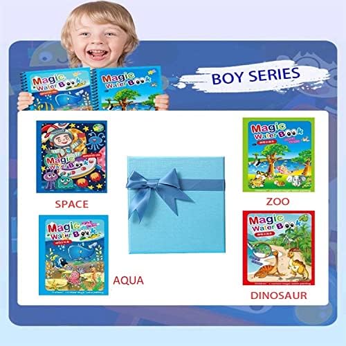 Kids Magic Water Colouring Book (Pack of 4 Books) Aqua Doodle Coloring Drawing Reusable Water-Reveal Activity Pad, Chunky-Size Water Pen for Birthday Zoais Gift (Boys Series - Blue)