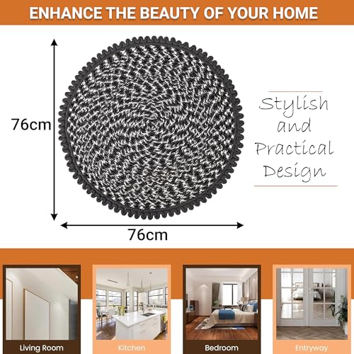 Image of Kuber Industries Pack of 2 Round Durable Door & Bathroom Mat for Indoor & Outdoor Use | 30 inchx30 inch Washable Kitchen Mat for Floor | Bedside Rug & Balcony Paidan | Spiral Design - Grey & White