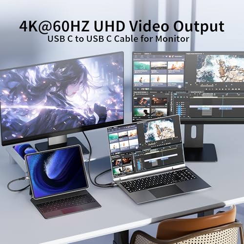 Image of 10FT Long USB C to USB C Cable Compatible with Thunderbolt 4 /3, USB 3.2 Gen 2 20Gbps High Speed Data Transfer, 100w Fast Charging & 4K@120Hz USB C Video Cable for Monitor, Hub,dispaly Cord