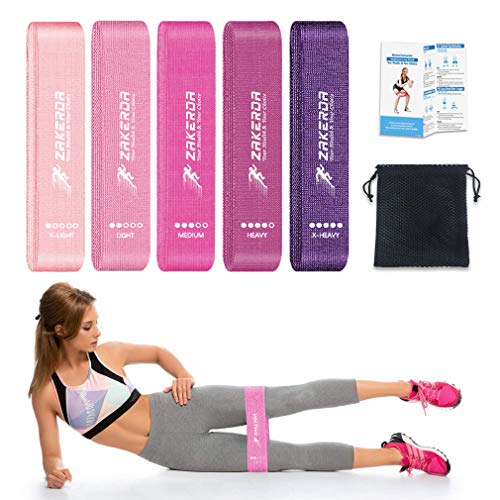 Bandes de Résistance en Tissu Antidérapant(Paquet de 5),Bandes Élastiques Fitness, Gym Elastique, Cinq Niveau de Force pour Musculation,Squat Sport, Yoga, Récupération, Pilates Cover