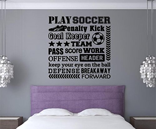Enchantingly Elegant kw024e Play Soccer Sports Vinyl Decal Wall Art Words Sticker Lettering Quote Teen Room Décor