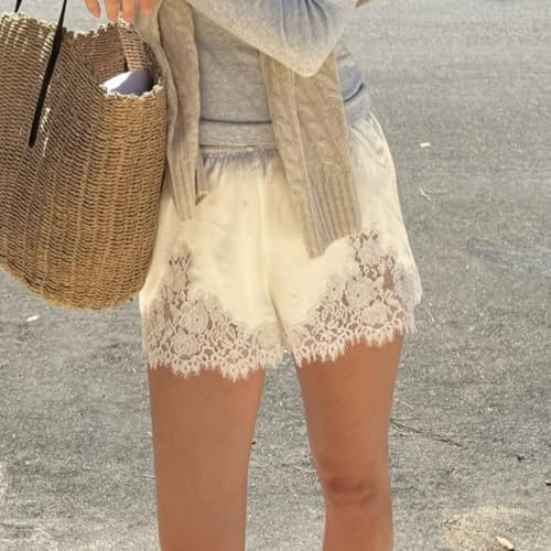 Lace Shorts Satin Shorts for Women Low Rise Lace Trim Patchwork Silk Slip Pants Lounge Pettipants Pajamas Bottoms4