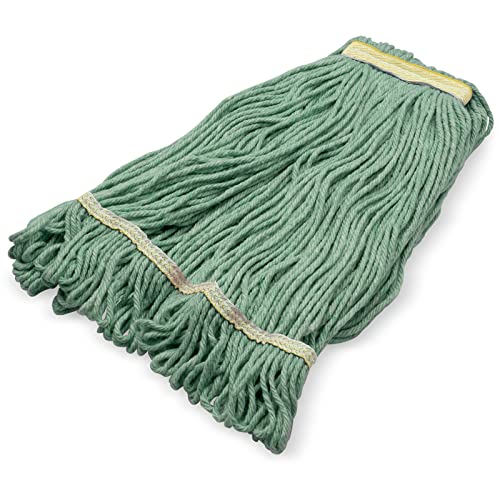 Image of SPARTA Flo-Pac Acrylic Mop Head, Loop-Ended, Narrow Band with 1 inch Yellow Band for Organized Cleaning, Small, Green (Pack of 3)